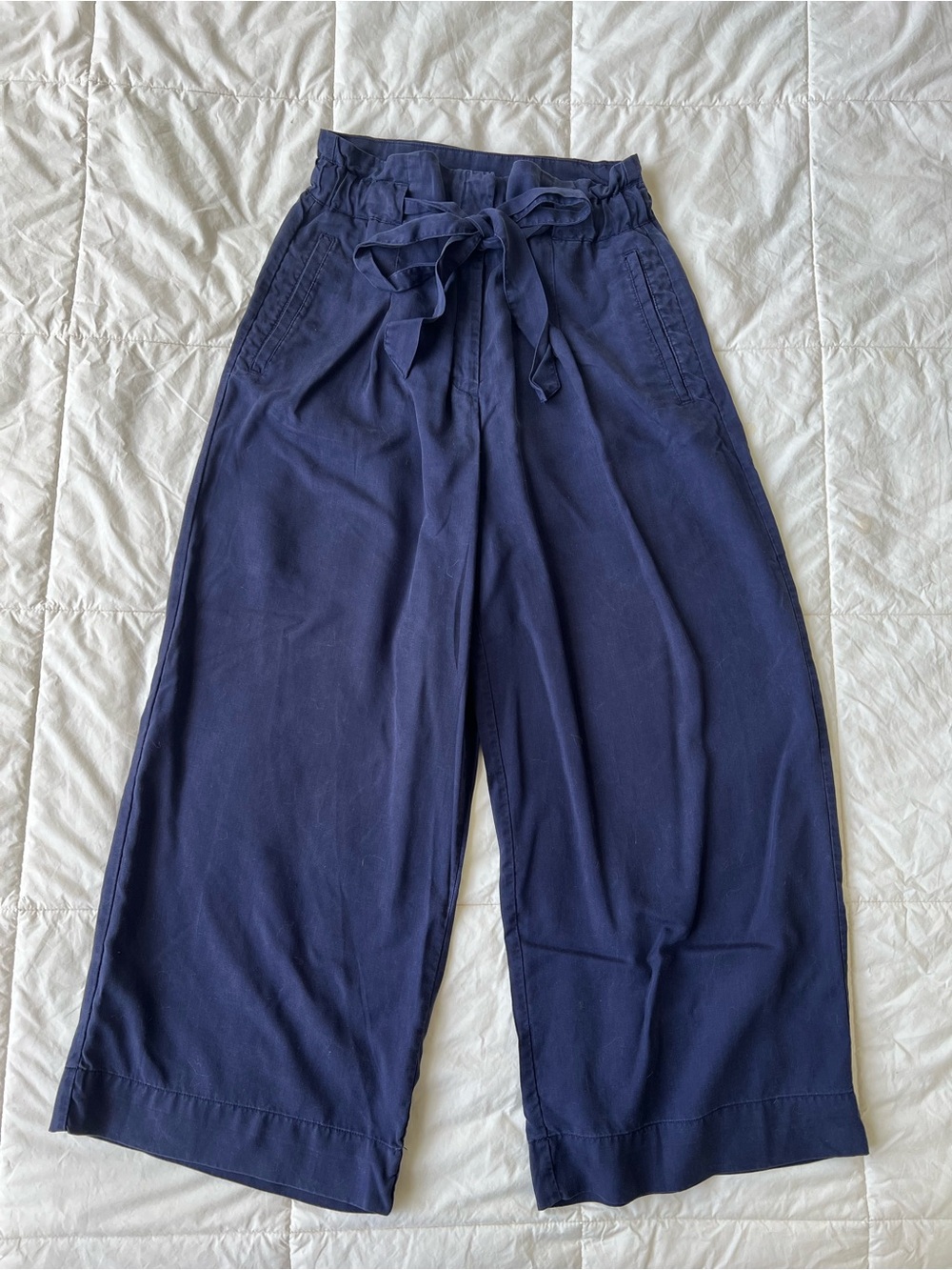 H&M Navy Cropped Wide-Leg Tie-Waist Pants